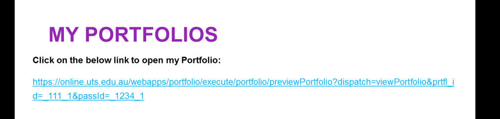 Shared portfolio link in a PowerPoint slide