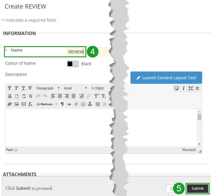 Enter REVIEW in the Name field then click Submit